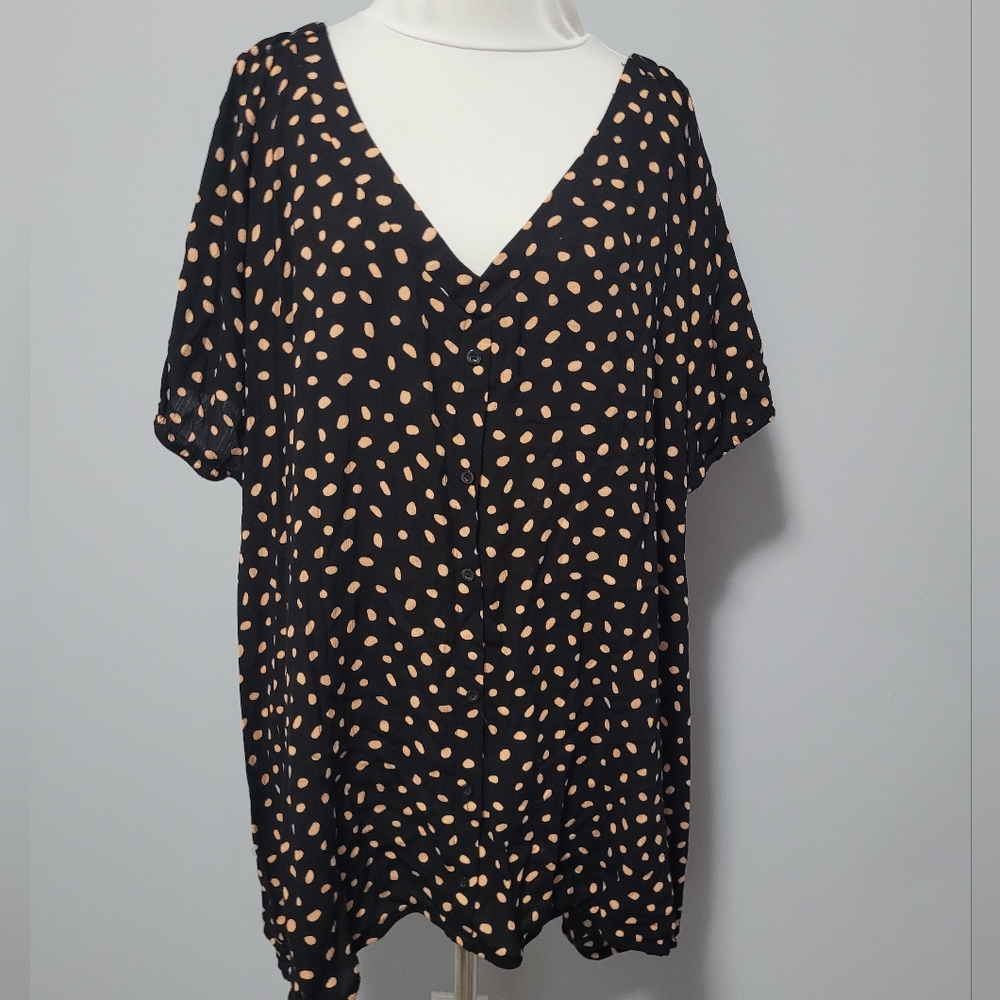 Warehouse One NWT Black And Tan Polka Dot Blouse